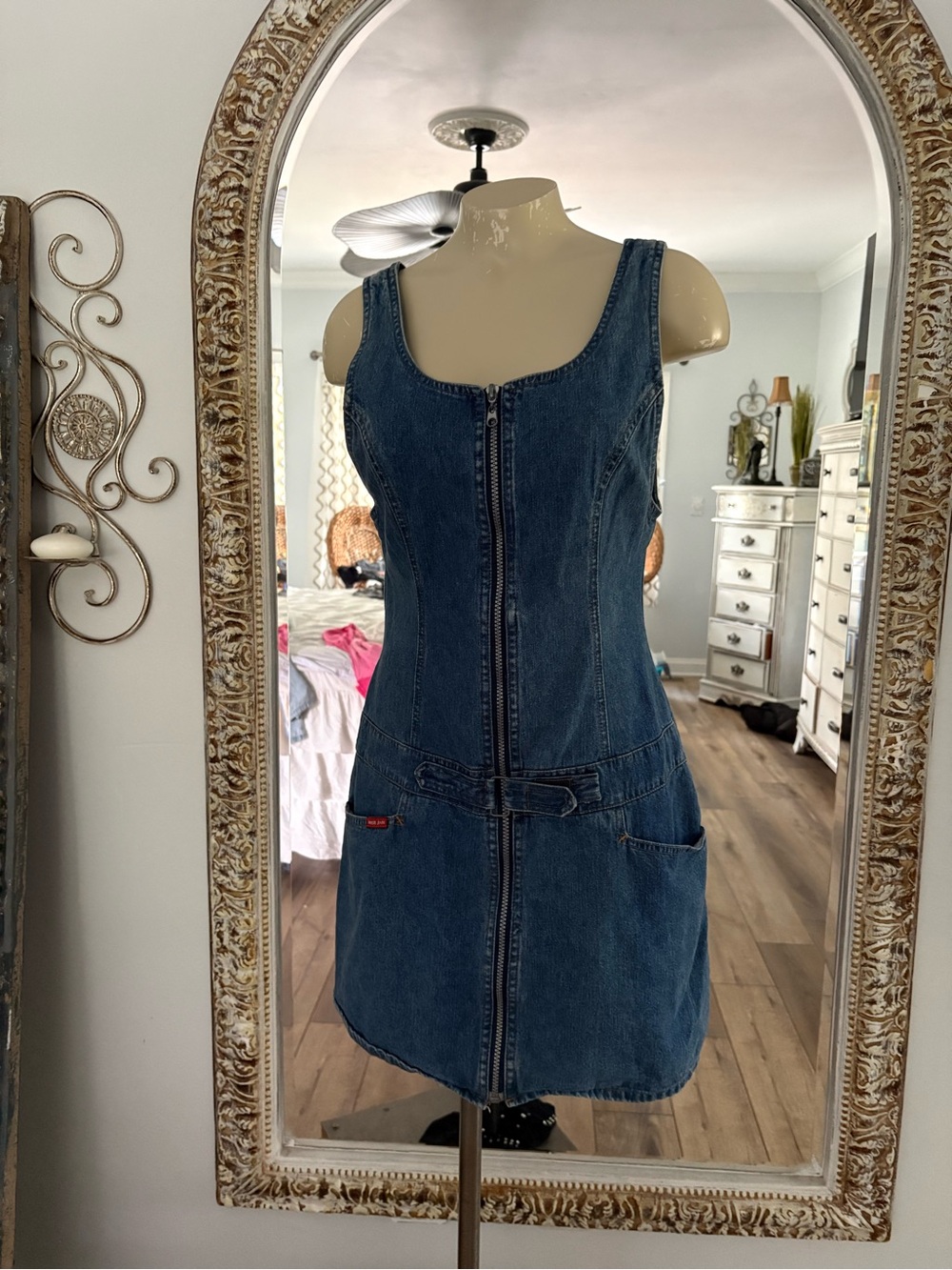 Denim Zip-Front Women's Mini Dress - Blue